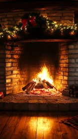 Crackling Yuletide Warmth Blazes Behind Evergreen Crown