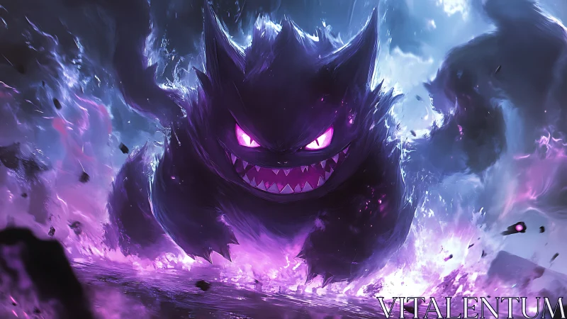 Shadow-like spectral creature amid violet energy surge.