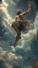 Skybound titan lunges through burning clouds of mythic ruin.