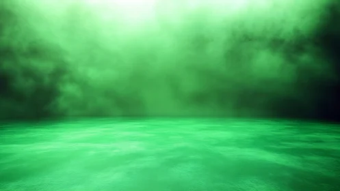 Emerald mist drifts above a glowing liquid horizon