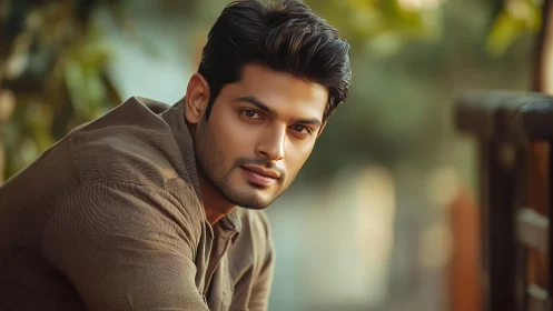 Warm portrait of a thoughtful man in gentle outdoor light