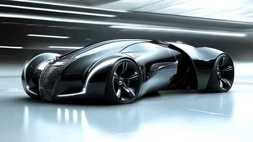 Chrome phantom hypercar slices light in a slick future tunnel