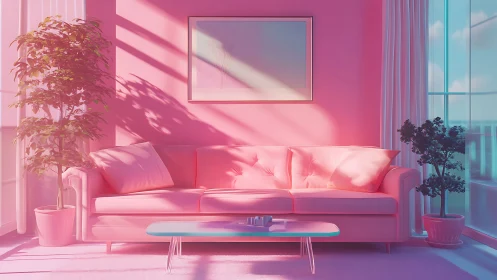 Sunlit cotton-candy lounge awash in dreamy pastel glow.