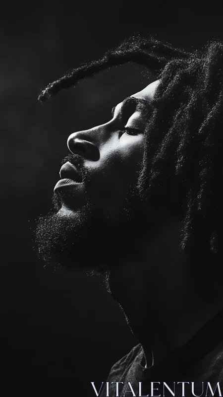 Side profile portrait in dramatic low key studio lighting.