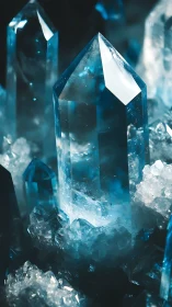 Glowing blue crystal cluster emerges from shadowy mineral bed