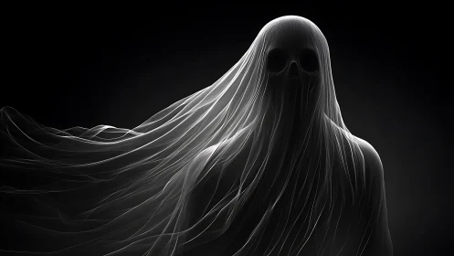 Ghostly spectral figure wrapped in flowing white shroud.