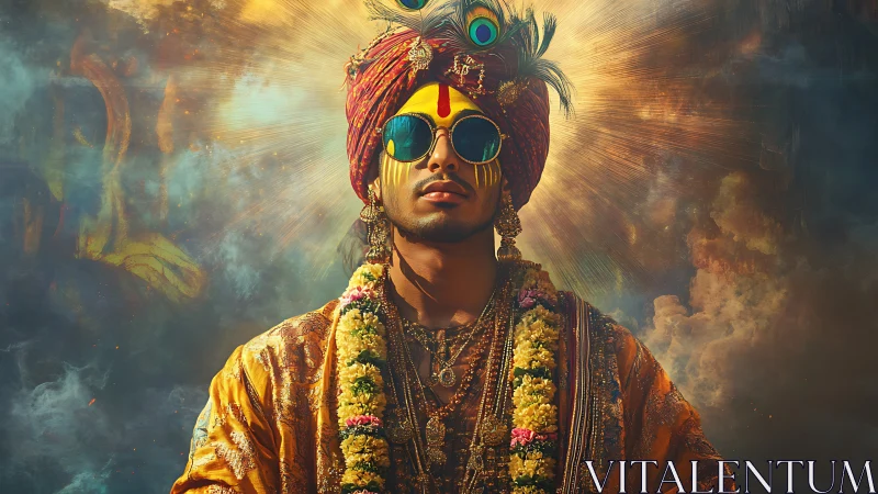 Modern crowned mystic stands radiant in golden divine glow