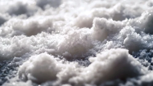 Close-up of fresh snow crystals in natural morning light.