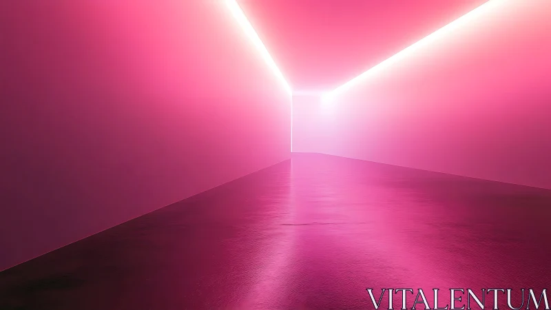 Rectangular corridor is illuminated by uniform pink light
