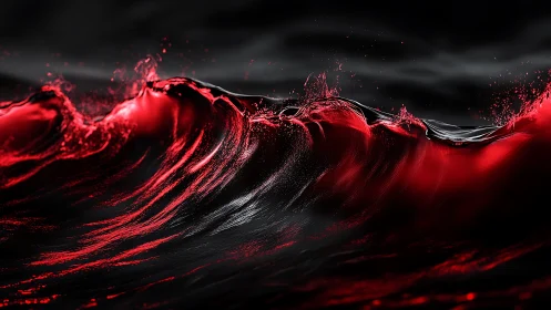 High-contrast red liquid wave rendered with dynamic specular highlights