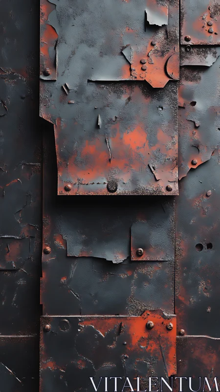 Weathered metal panels glow with warm rust and texture