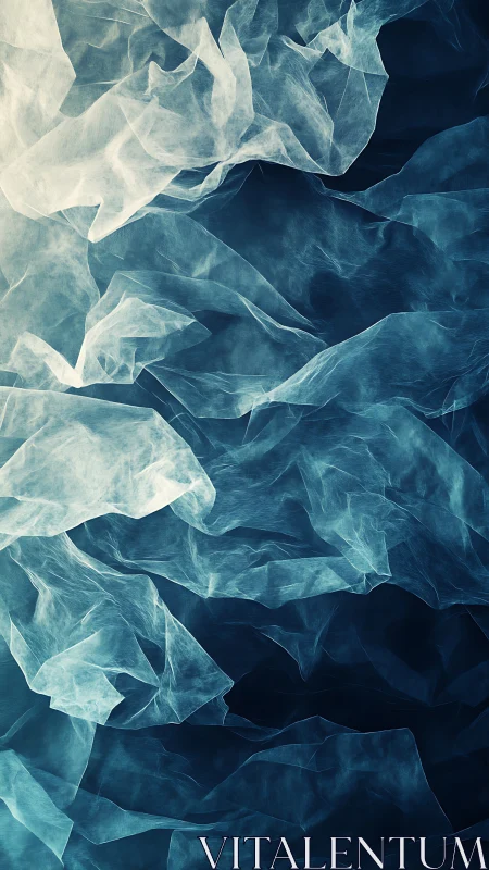 Ethereal teal fabric waves over deep shadowed void.