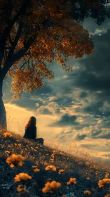 Golden hillside daydream under a storm-softened sky.