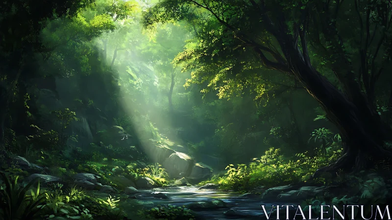 Luminescent Forest Cathedral: Where Verdant Light Spills Through Ancient Canopies.