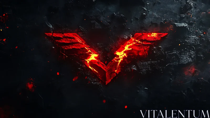 Molten red wings blazing against a dark, stormy void.