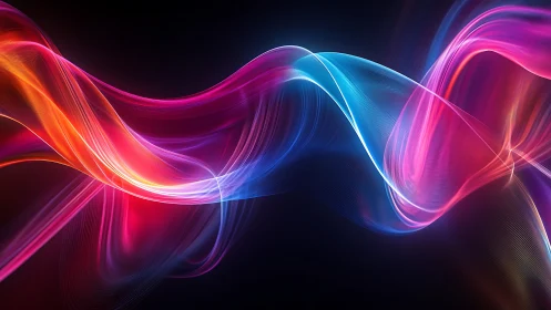Colored light waveforms intersect across a dark gradient field