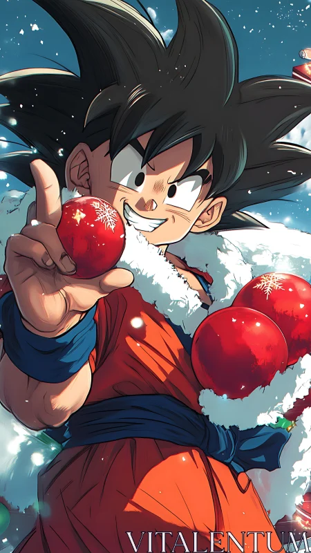 Holiday hero with bright ornaments and a mischievous grin.