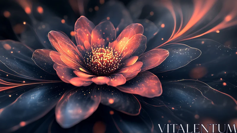 Luminous macro blossom with iridescent petals and bokeh glow.