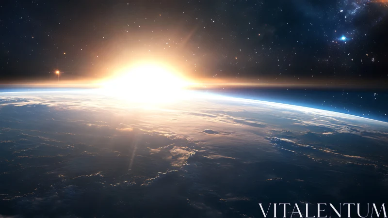 Radiant sunrise gently curves over Earth’s tranquil horizon