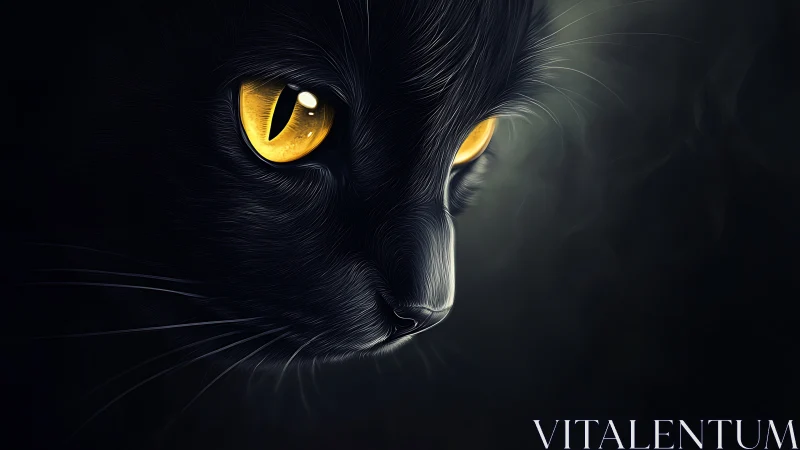 Luminous Feline Gaze: Black Cat's Hypnotic Golden Eyes.