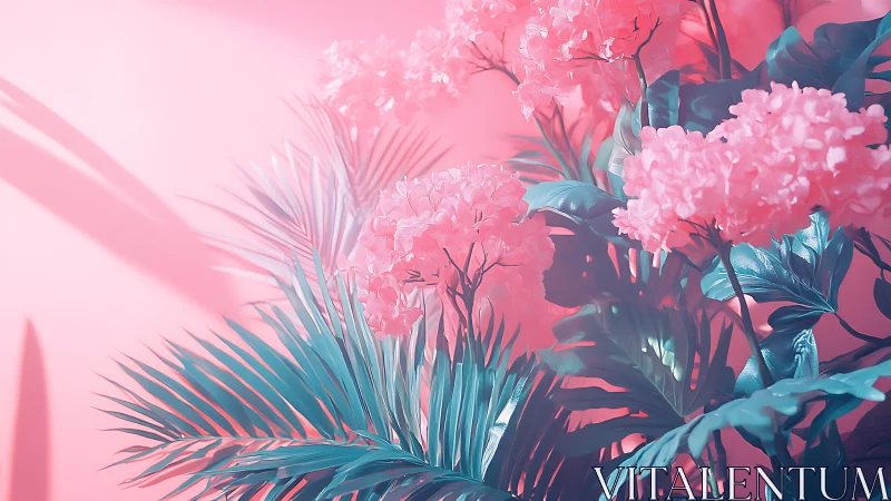 Tropical Blooms in Rose Gold: Digital Floral Composition.