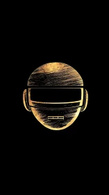 Golden scratched gaming helmet icon on deep black field