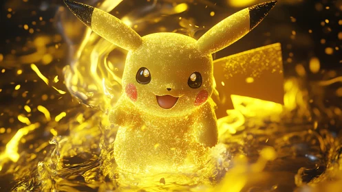 Glowing yellow character amid liquid-like golden splashes.
