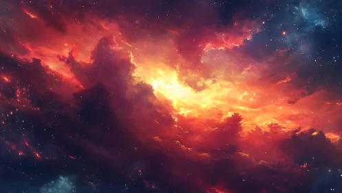 Stellar nebula cloud with intense orange and red glow.