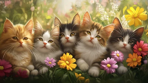 Fluffy Kittens Discover a Garden of Blooms.