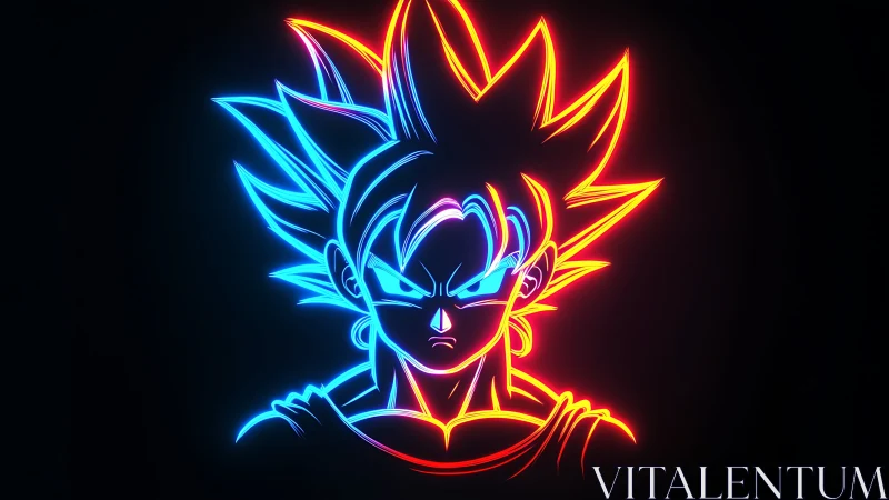 Neon dual-tone anime warrior portrait with glowing outline