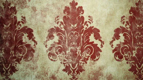 Vintage red damask pattern textures distressed beige wall