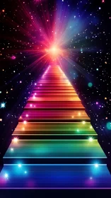 Rainbow stairway ascends through deep starfield toward light