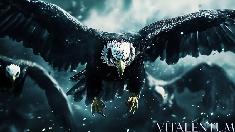 Majestic Bald Eagles in Flight, Cinematic Dramatic Art Style.