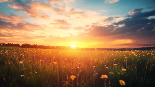 Sun-kissed meadow orchestra under a blazing farewell sky.