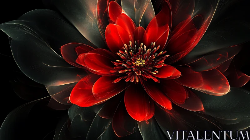 Luminous red fractal flower radiates from dark background