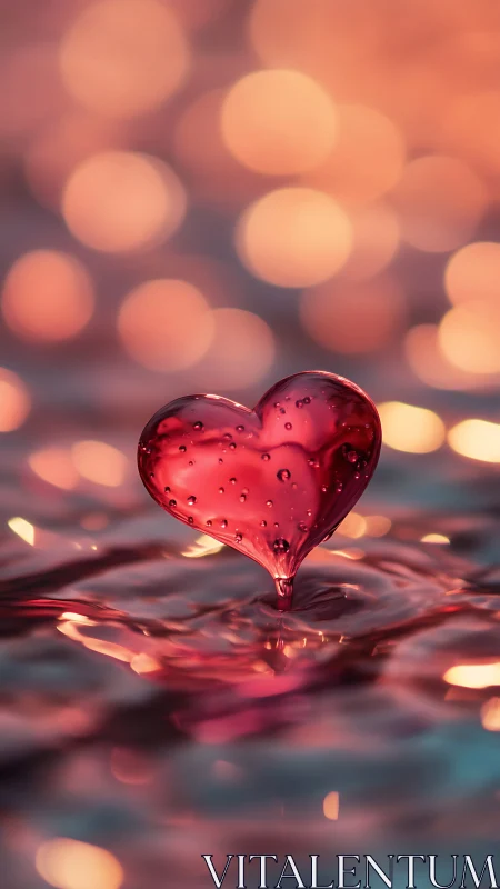Liquid Crystal Heart Shape Floats in Warm Bokeh Light