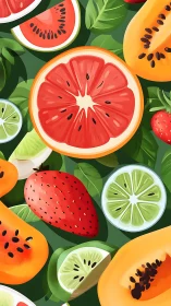 Digital painting of tropical citrus and berries composition.