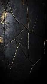 Dark textured surface with fine gold fracture lines.
