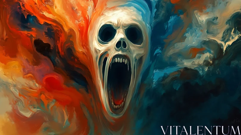Skull-like wraith erupts from bifurcated infernal color vortex