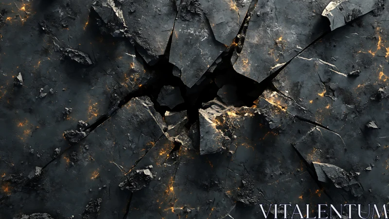 Fractured basalt surface with incipient magma glow fissures.