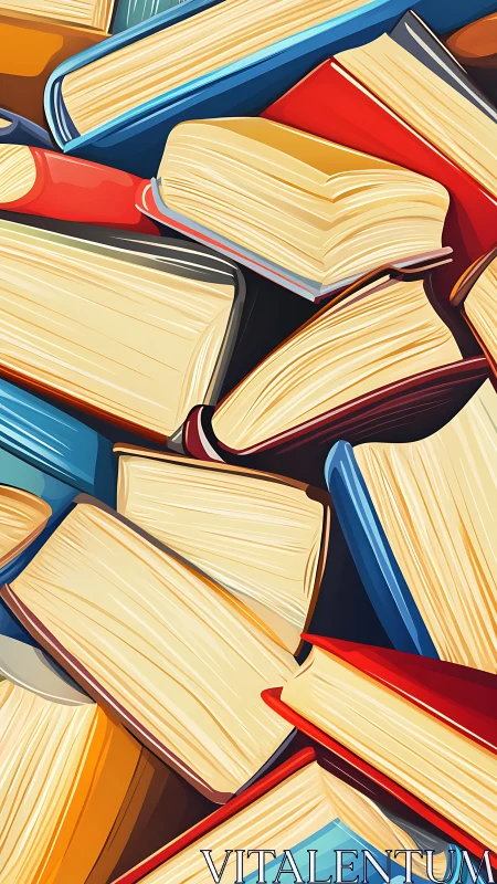 Stacked hardback books in overlapping top view arrangement.