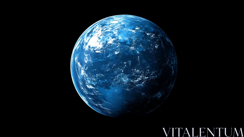 Blue water planet rendered against deep black space.