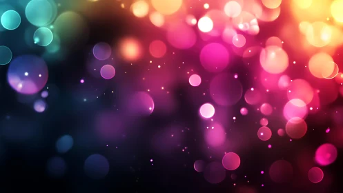 Vibrant Abstract Bokeh Lights in Multicolor Gradient Background.