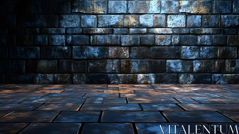 Moody Stone Brick Wall and Floor in Dramatic Lighting Scene.