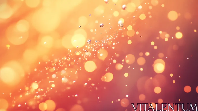 Water droplets suspended before orange bokeh background