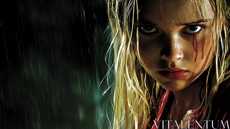 Stormlit avenger with rain-slick hair and burning stare.