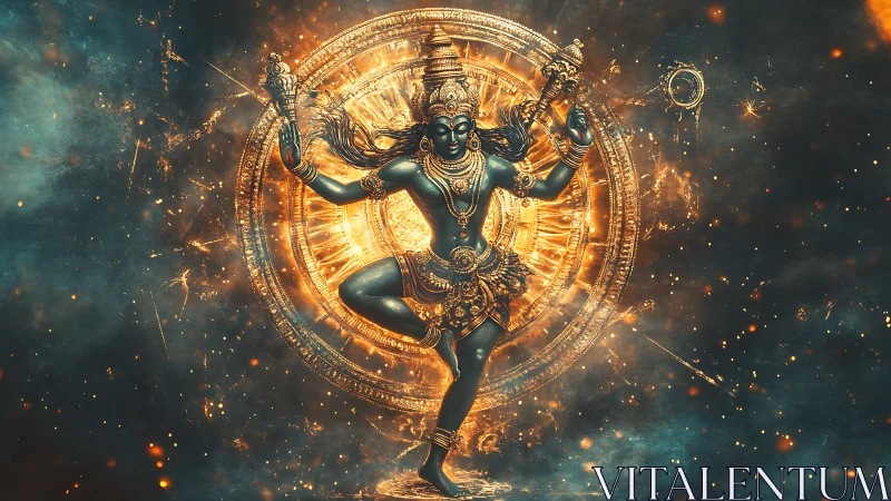 Digital depiction of Nataraja within luminous circular halo.