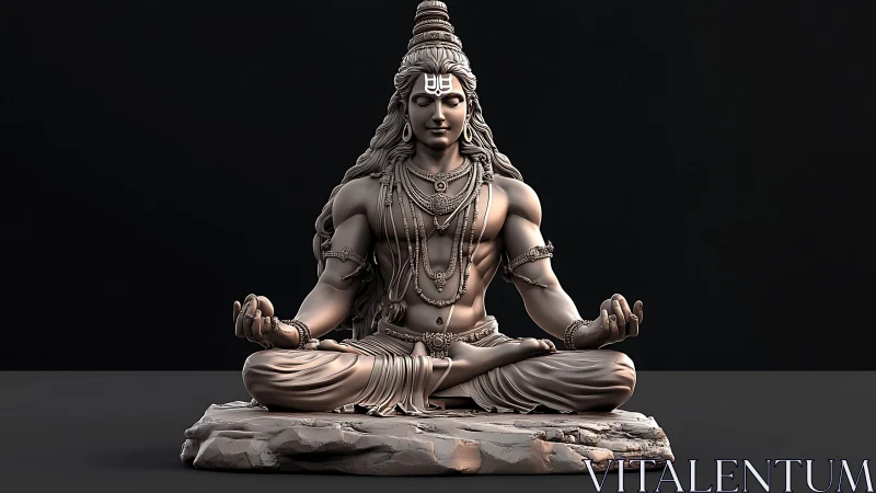 3D sculptural rendering of meditative deity in symmetric lotus pose.