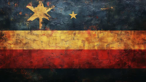 Textured tricolor flag shows rough stars and distressed paint