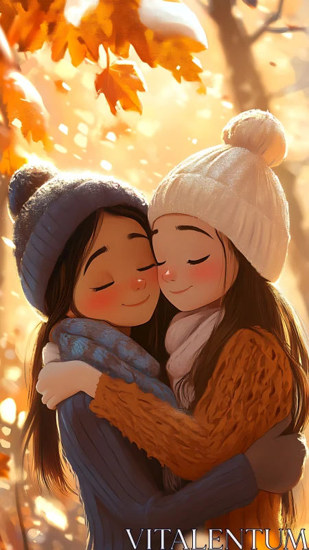 Two Cozy Souls Embrace Under Autumn's Golden Shimmer